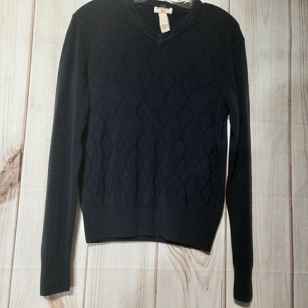 Dockers Mens Navy Blue V-Neck Textured Diamond Knit Argyle Sweater Size Small